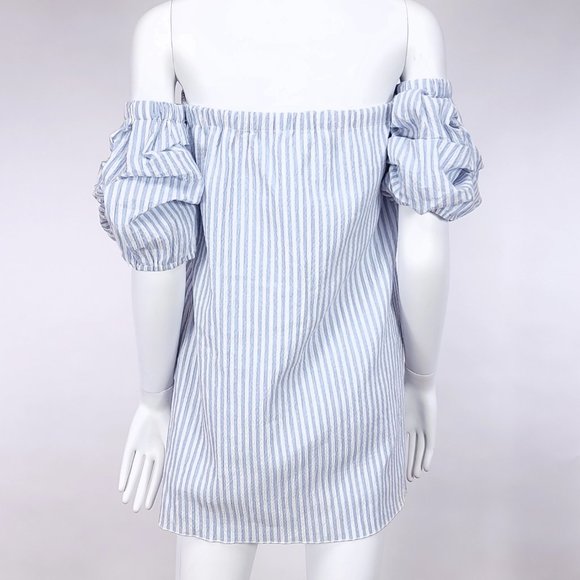 Rampage Striped Seersucker Tunic Mini Dress with Puff Ruffle Sleeves - Picture 4 of 5